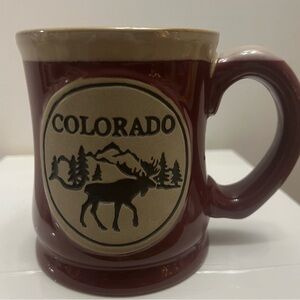 COLORADO Burgundy Moose Mug Stoneware Heavy Cup Thick Handle 16 oz